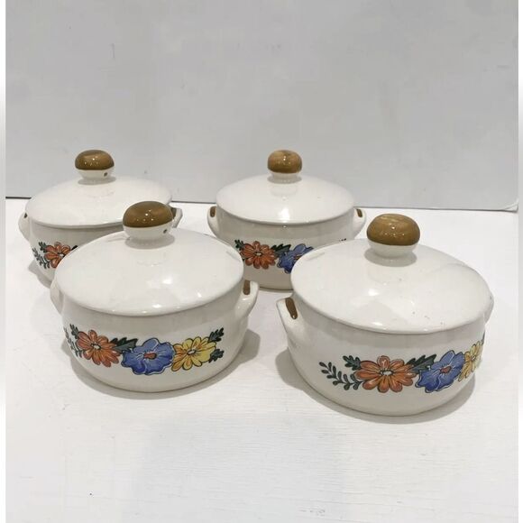M. Kamenstein Vintage 1982 Floral Design Mini Covered Casserole Dish Set of 4 - Picture 1 of 10